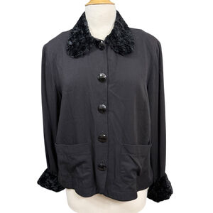 Vintage On The Verge Black Wool Blend Jacket Faux Fur Collar Womens Large